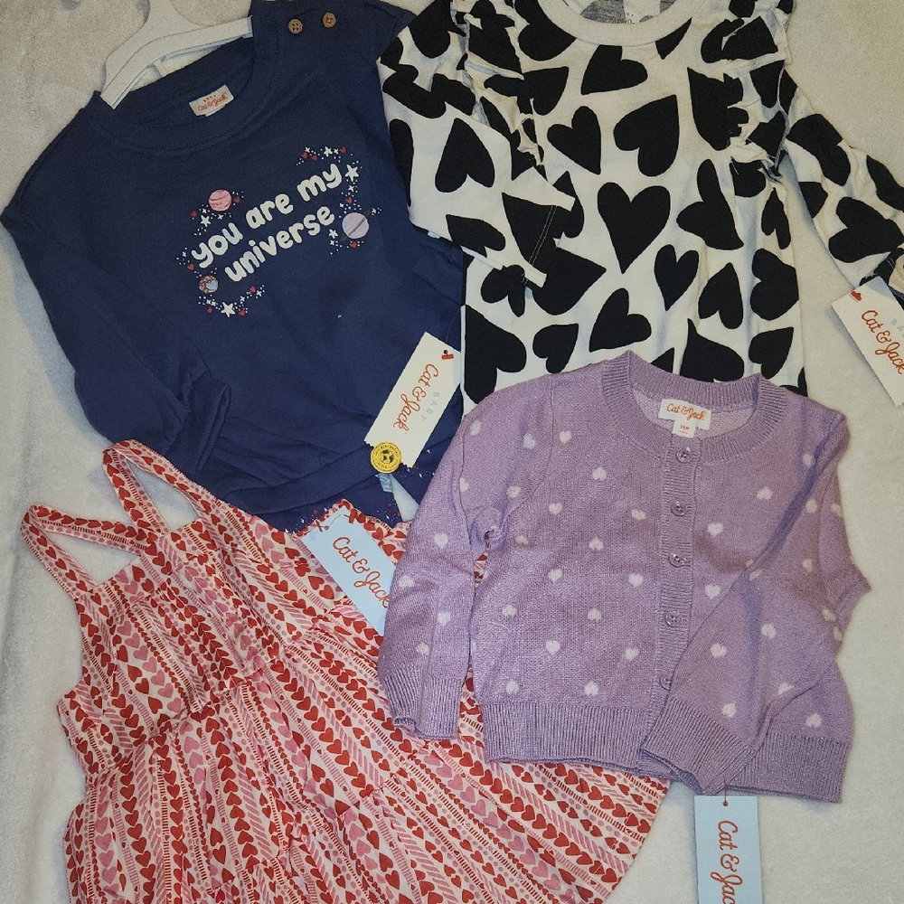 Cat & Jack, Baby Girl, 18 Months, Valentines Heart and Universe Print Set